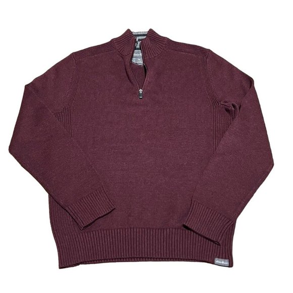 Eddie‎ Bauer Sweater 1/4 Zip Pullover Mens Size Small Burgundy - Picture 1 of 12